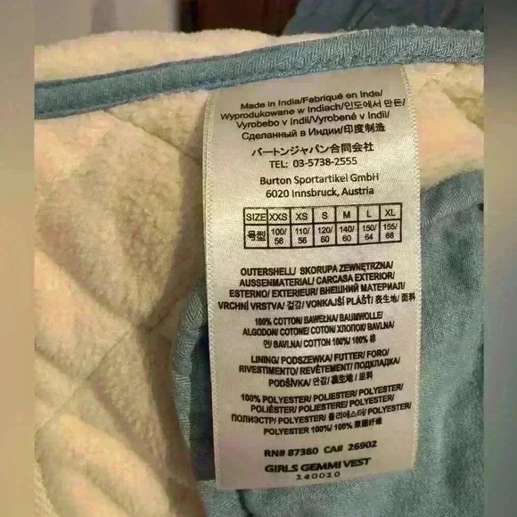 Burton Girls Gemmi Vest Size Large or Womens Size Small Light Blue Fleece Lining - Picture 2 of 3